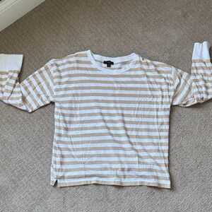 J. Crew White and Cream Striped Long-Sleeve Tee